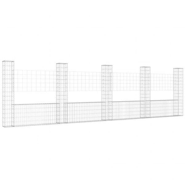 vidaXL U-shape Gabion Basket with 5 Posts Iron 500x20x150 cm