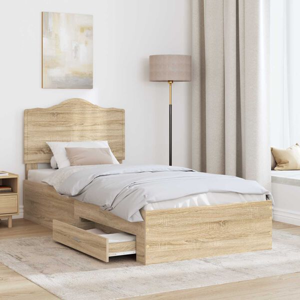 vidaXL Bed Frame with Headboard Sonoma Oak 70 x 190 cm Engineered Wood