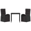 vidaXL Garden Dining Set with Cushion 3 pcs Black Poly rattan