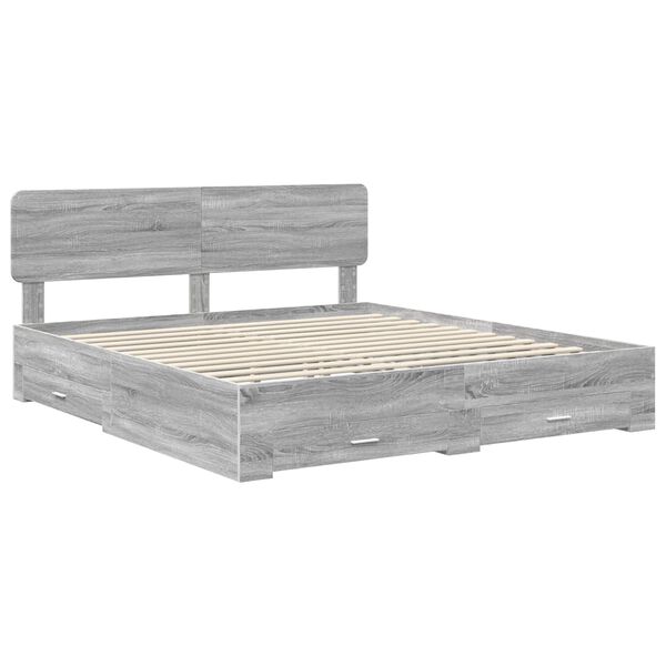 vidaXL Bed Frame with Drawer Grey Sonoma 200 x 200 cm Engineered Wood