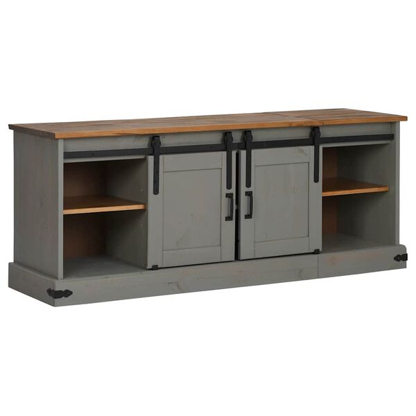vidaXL TV Cabinet HALDEN 2 Sliding Doors Grey 150x40x60 cm Solid Wood