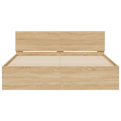 vidaXL Bed Frame with Headboard and LED Sonoma Oak 150x200 cm King Size