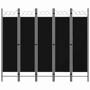 vidaXL 5-Panel Room Divider Black 200x180 cm