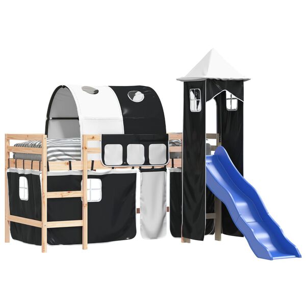 vidaXL Kids' Loft Bed with Tower without Mattress White&Black 90x200cm