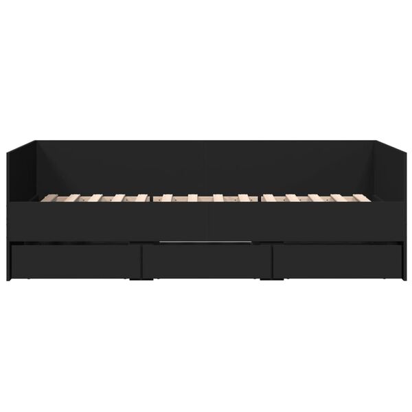 vidaXL Daybed with Drawers without Mattress Black 90x200 cm