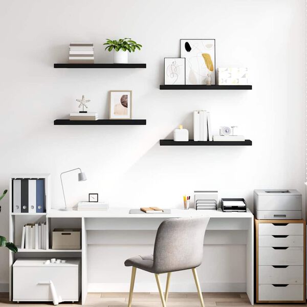 vidaXL Floating Wall Shelves 4 pcs Black 80x23.5x3.8 cm MDF
