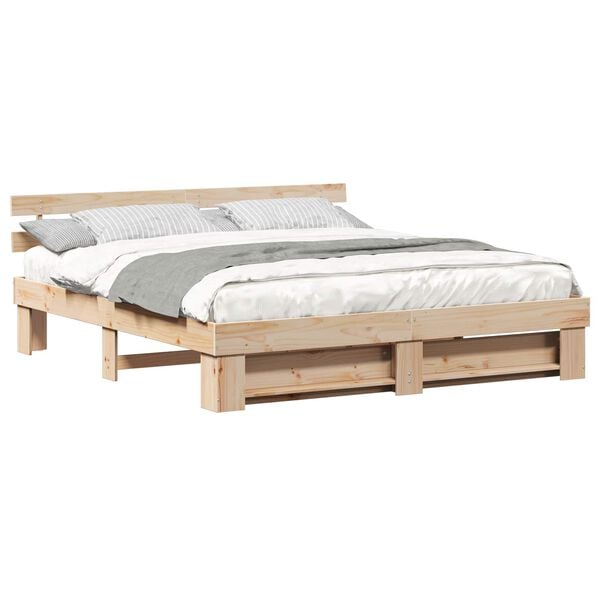 vidaXL Bed Frame with Headboard Brown 200 x 200 cm Solid Pine Wood