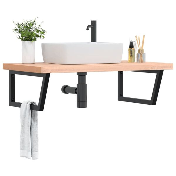 vidaXL Basin Shelf Wall Mounted Steel and Solid Wood Beech