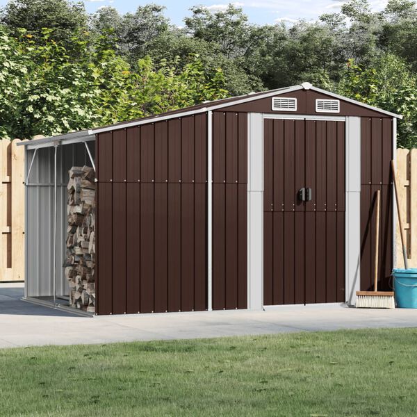vidaXL Garden Shed Brown 277x192.5x179 cm Galvanised Steel
