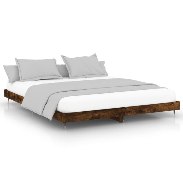 vidaXL Bed Frame without Mattress Smoked Oak 200x200 cm Engineered Wood