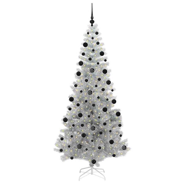 vidaXL Christmas Tree with 300 LEDs with Stand Silver 210 cm PET
