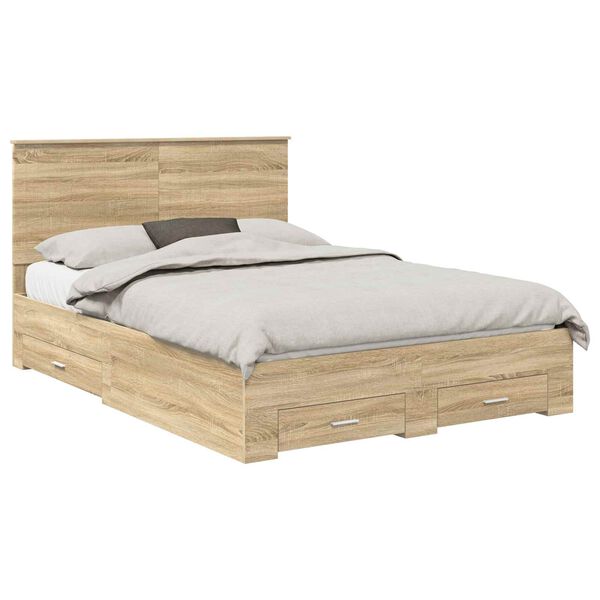 vidaXL Bed Frame with Drawer Sonoma Oak 140 x 190 cm Engineered Wood