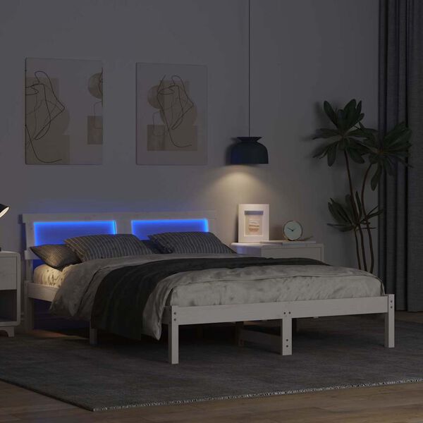 vidaXL Bed Frame with Headboard White 120 x 200 cm Solid Pine Wood