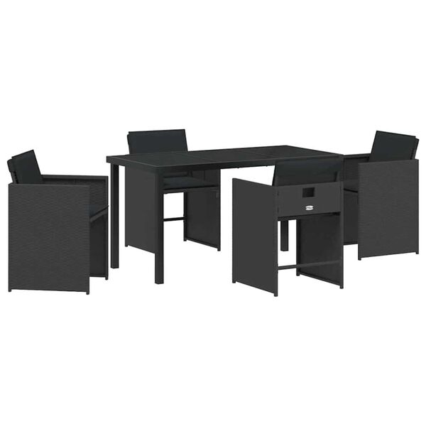 vidaXL Garden Dining Set 5 pcs Black Poly Rattan