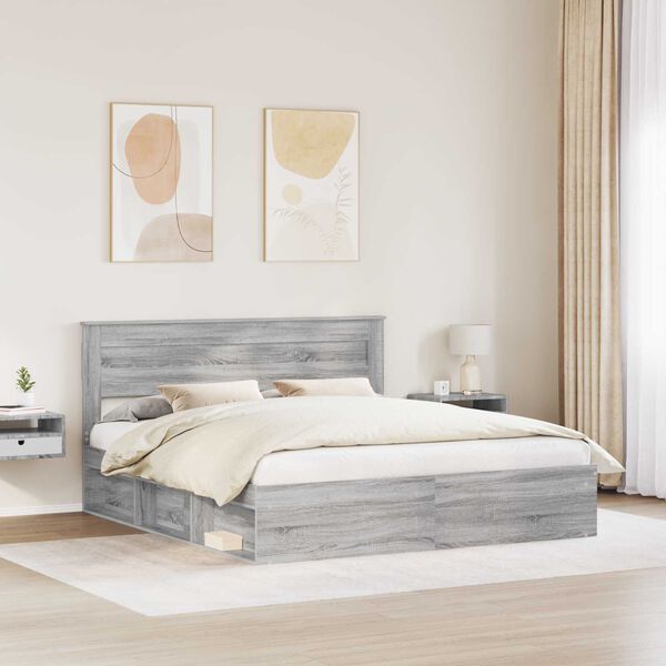 vidaXL Bed Frame Grey Sonoma 200 x 200 cm Solid Pine Wood