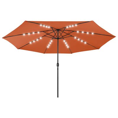 vidaXL Outdoor Parasol with LED Lights and Metal Pole 400 cm Terracotta