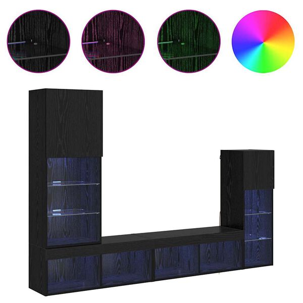 vidaXL TV Wall Units Wall-mounted 4 pcs Black Oak Engineered Wood