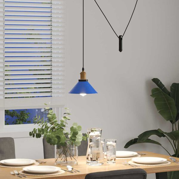 vidaXL Pendant Lamp Height Adjustable E27 Gloss Dark Blue Ø 22 cm Metal
