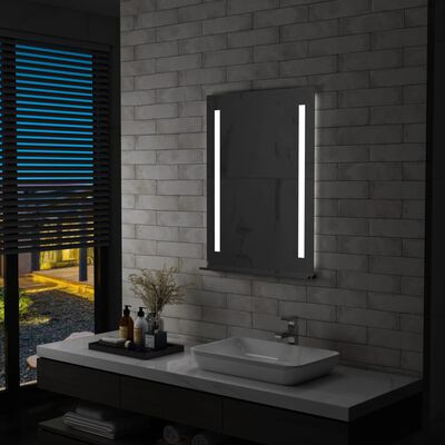 vidaXL Bathroom LED Wall Mirror with Shelf 60x80 cm