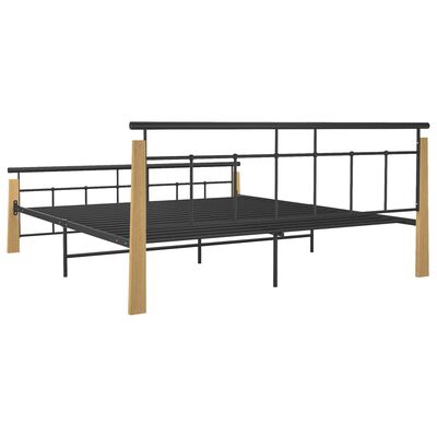 vidaXL Bed Frame Metal and Solid Oak Wood 180x200 cm Super King