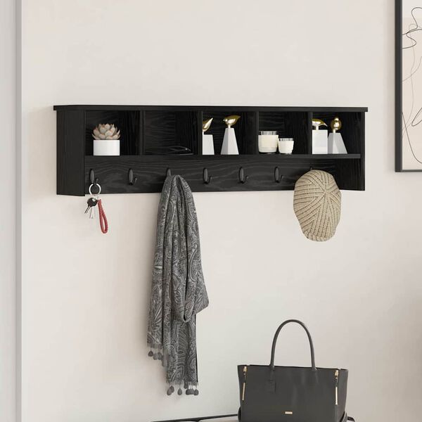 vidaXL Wall-Mounted Coat Rack with Shelf Black oak 100 x 16 x 26 cm