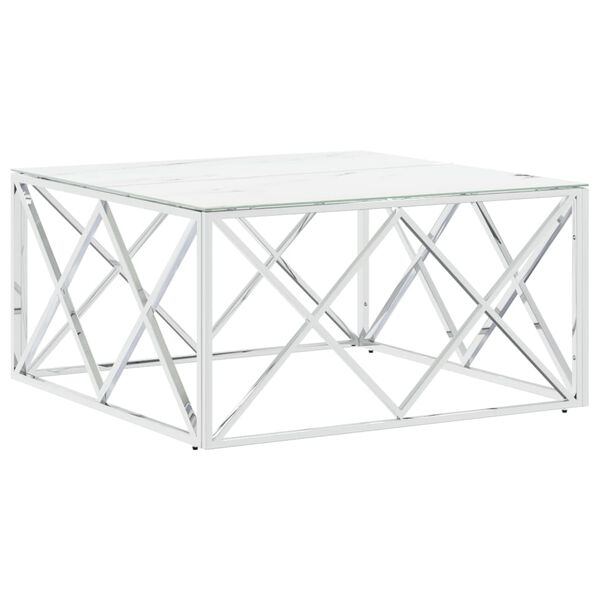 vidaXL Coffee Table Silver 80x80x40 cm Stainless Steel and Glass
