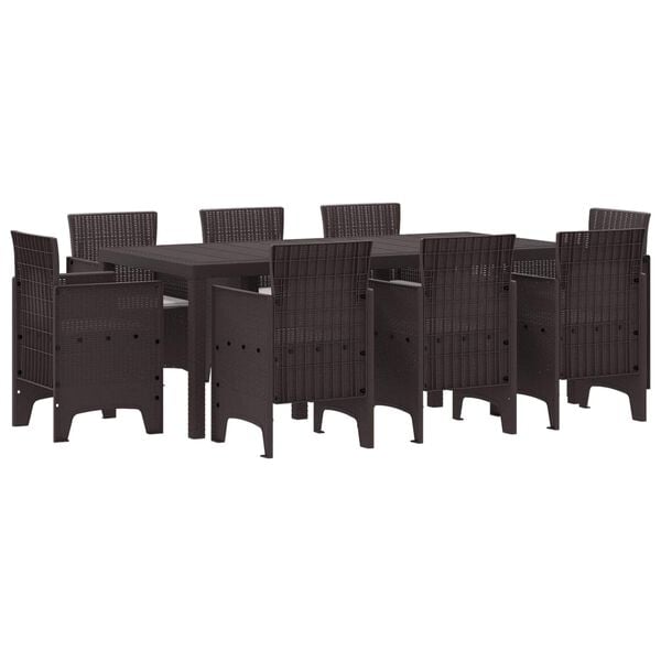 vidaXL Garden Dining Set 9 pcs Brown Polt rattan