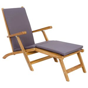 vidaXL Folding Deck Chair with Cushion Dark Grey Solid Teak Wood