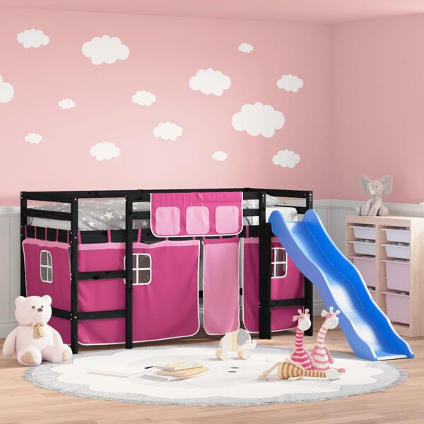 vidaXL Kids' Loft Bed with Curtains without Mattress Pink 80x200 cm