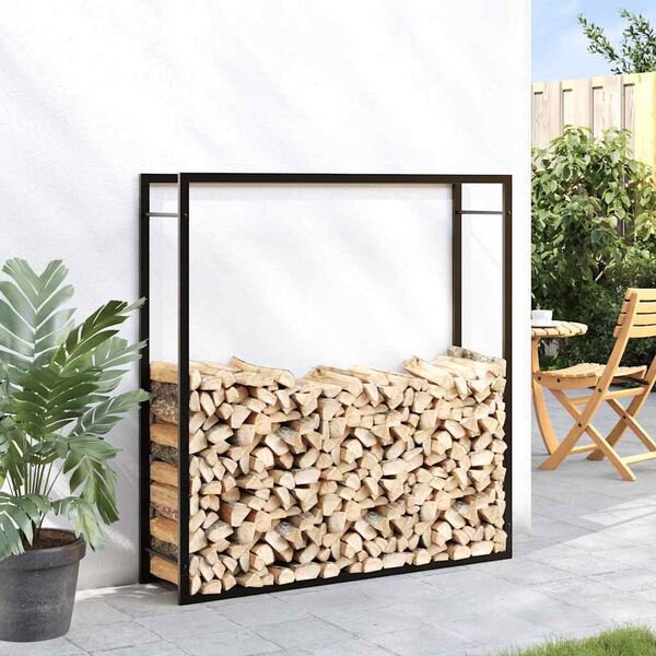 vidaXL Firewood Rack Matt Black 110x28x116 cm Steel