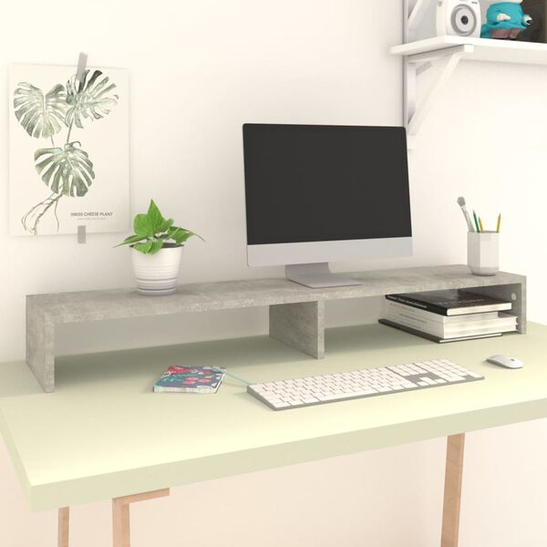 vidaXL Monitor Stand Concrete Grey 110x23.5x9 cm Engineered Wood