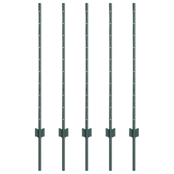 vidaXL Fence Post 5 pcs Green 140 cm Steel