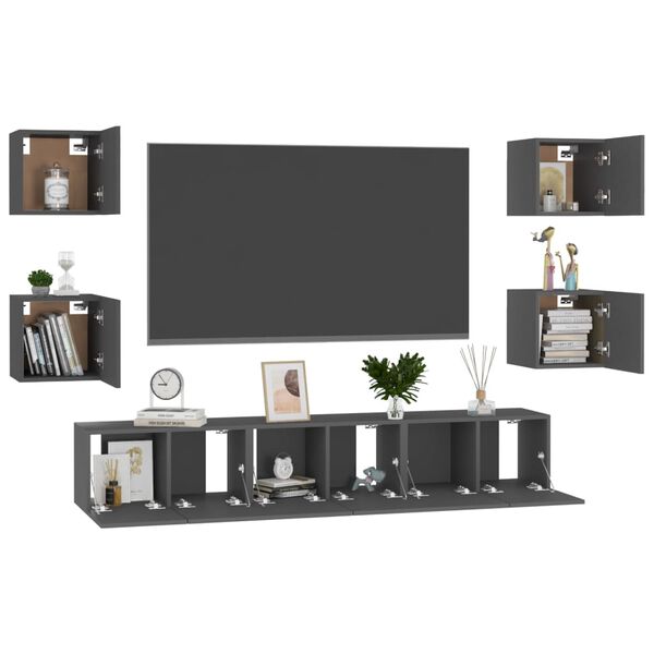 vidaXL 7 Piece TV Cabinet Set Grey Engineered Wood