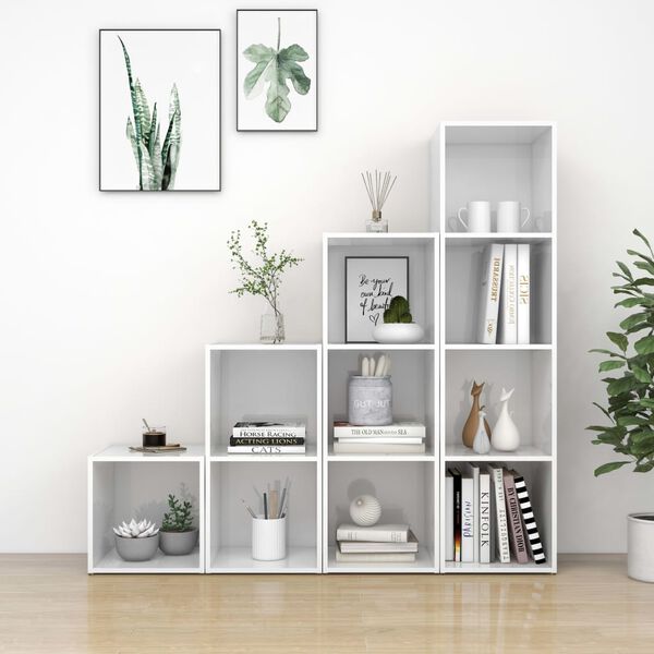 vidaXL 4 Piece TV Cabinet Set High Gloss White Engineered Wood