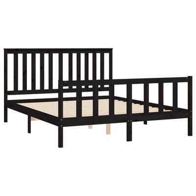 vidaXL Bed Frame with Headboard Black 150x200 cm King Size Solid Wood Pine