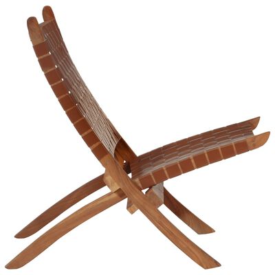 vidaXL Folding Relaxing Chair Brown Real Leather