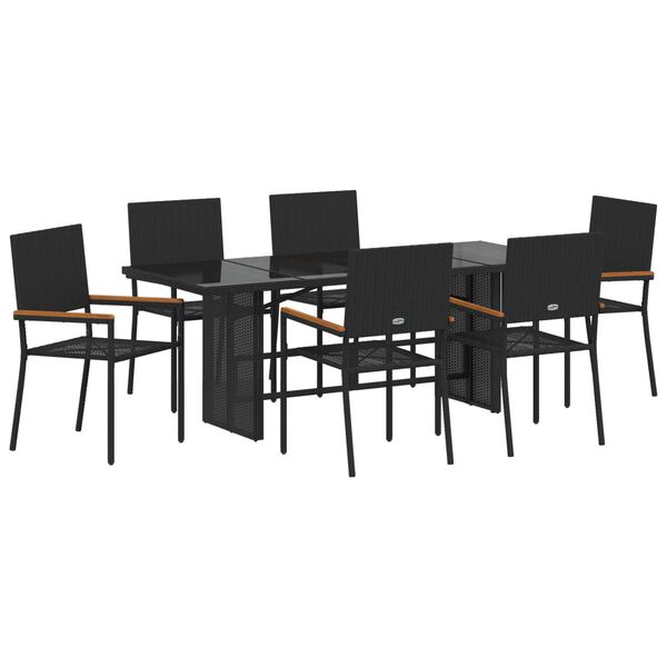 vidaXL Garden Dining Set 7 pcs Black Poly Rattan