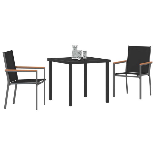 vidaXL Garden Dining Set 3 pcs Black Powder-coated Steel