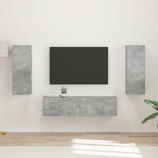 vidaXL TV Cabinet Set Wall-mounted 2 pcs Concrete Grey Engineered Wood
