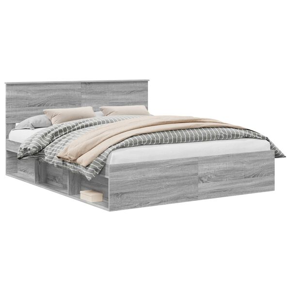 vidaXL Bed Frame Grey Sonoma 160 x 200 cm Solid Pine Wood