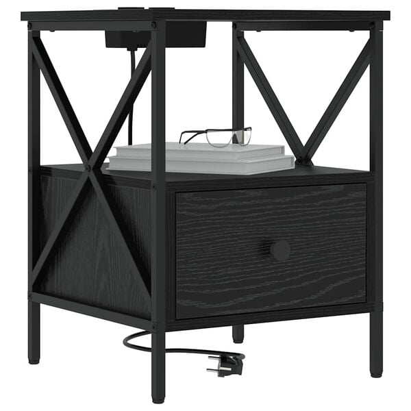 vidaXL Bedside Cabinet Black Oak 41.5 x 40.5 x 55 cm Engineered Wood