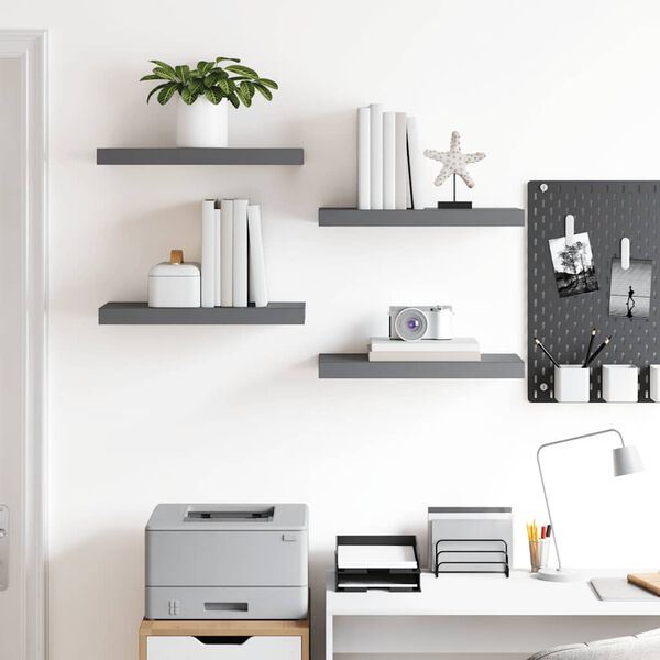 vidaXL Floating Wall Shelves 4 pcs High Gloss Grey 50x23x3.8 cm MDF