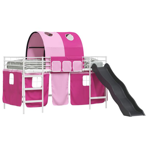 vidaXL Kids'Loft Bed Frame White and Pink 99.5 x 200 cm Metal