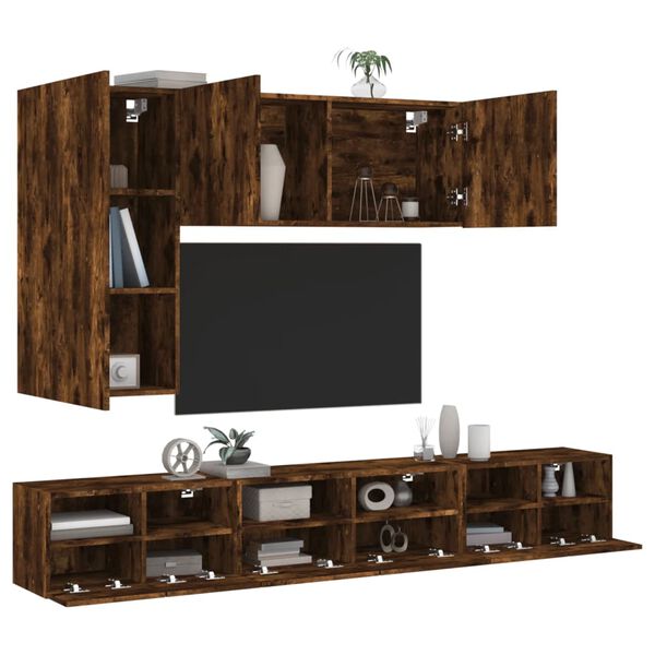 vidaXL 5 Piece TV Wall Cabinets Smoked Oak Engineered Wood