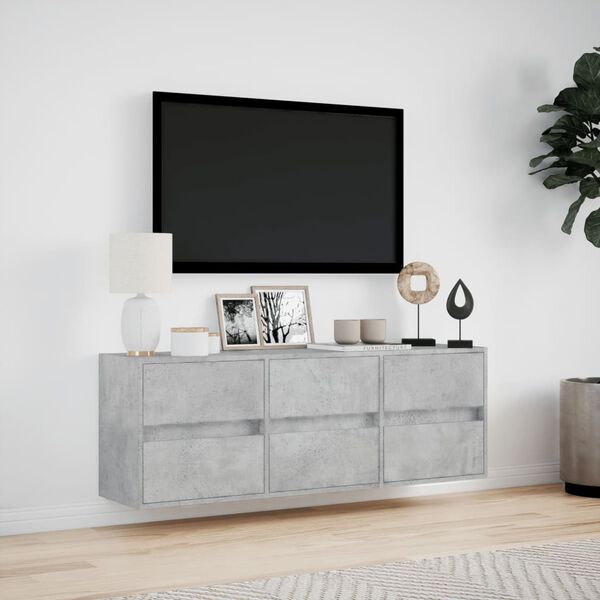 vidaXL TV Wall Cabinet with LED Lights Concrete Grey 130x31x45 cm