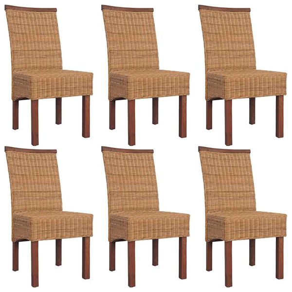 vidaXL Dining Chairs 6 pcs Brown Natural Rattan