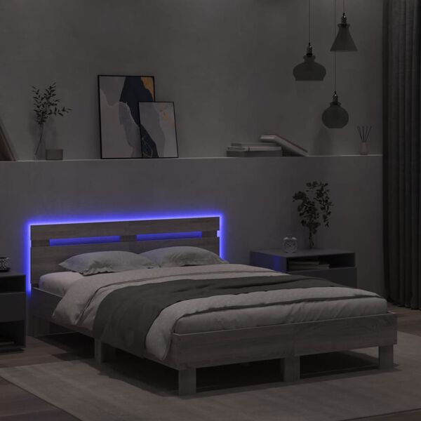 vidaXL Bed Frame with LED without Mattress Grey Sonoma 120x200 cm