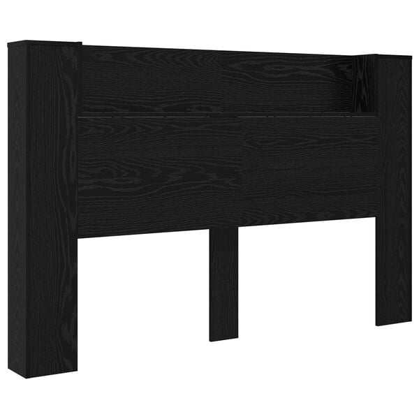 vidaXL Headboard Cabinet with LED Black Oak 160 x 16.5 x 103.5 cm