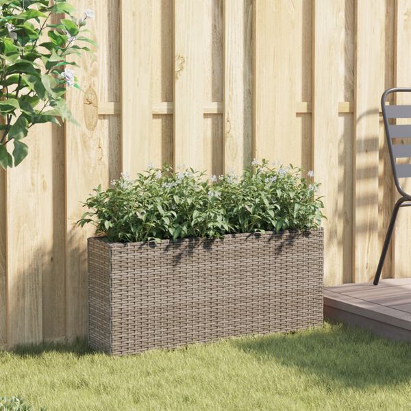 vidaXL Garden Planter with 2 Pots Grey 90x20x40 cm Poly Rattan