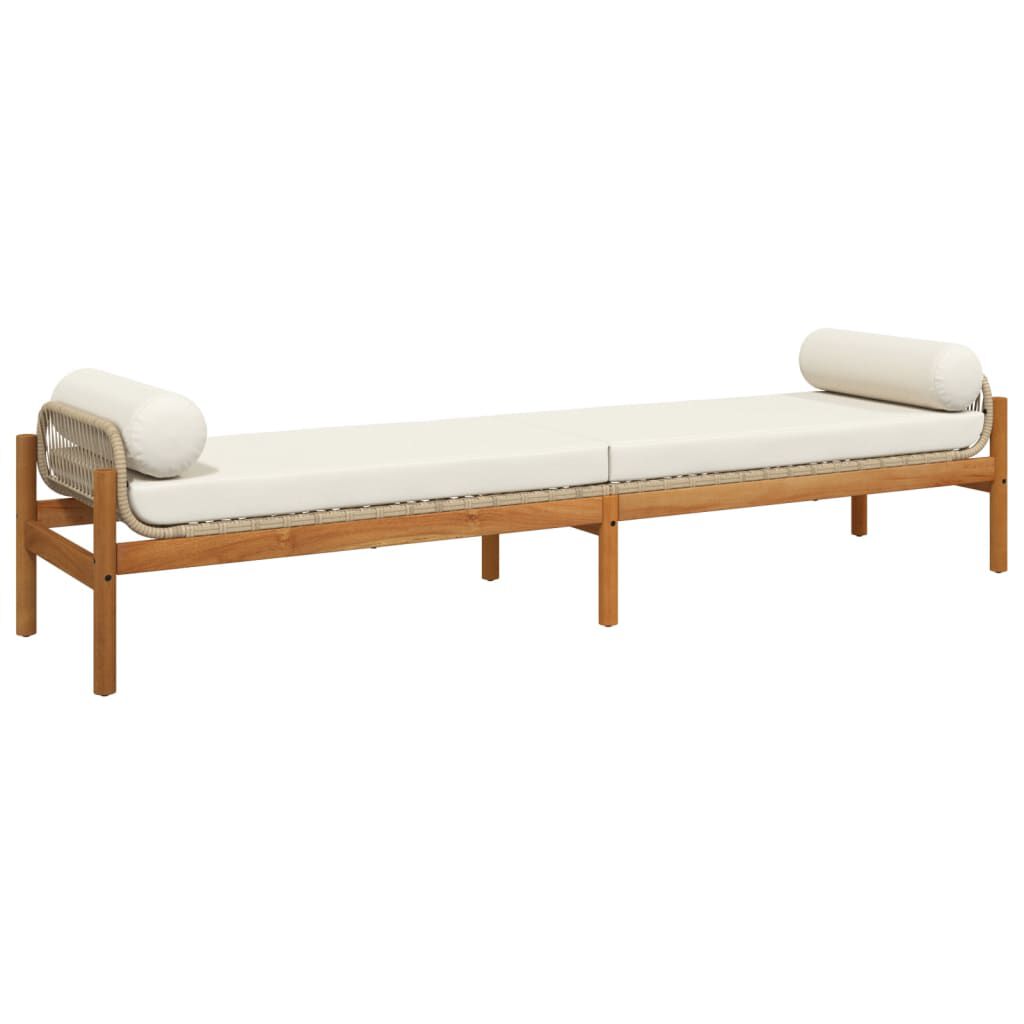 vidaXL Garden Bench with Cushion Beige Poly Rattan Acacia vidaXL